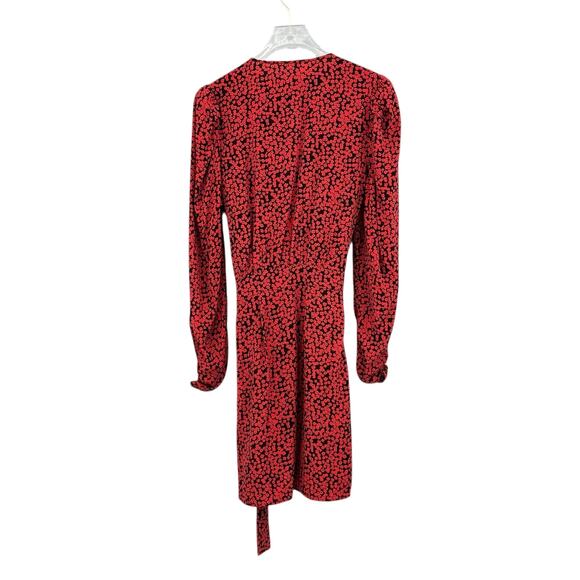 Free People Kinsley Red & Black Floral Print V-neck Long Sleeve Mini Wrap Dress - Picture 11 of 15
